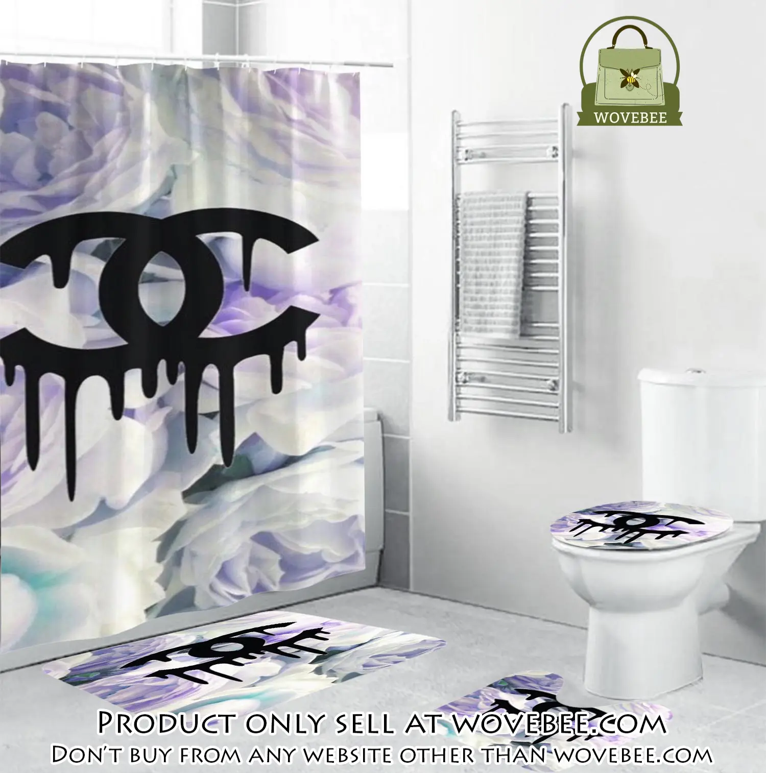 Coco chanel black dripping logo in floral background bathroom set shower curtain wvb4656885